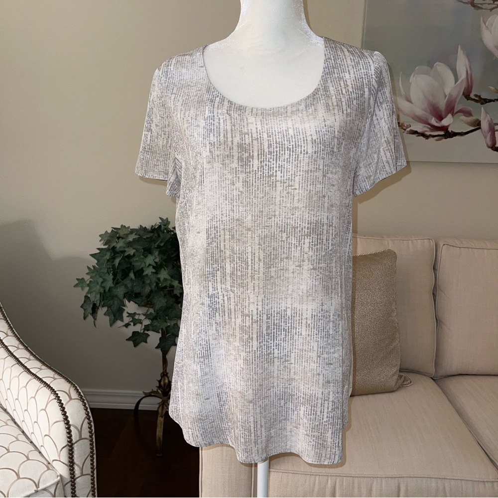 Eileen Fisher Silk Ballet Neck Short Sleeve T-Shirt Blouse Size M